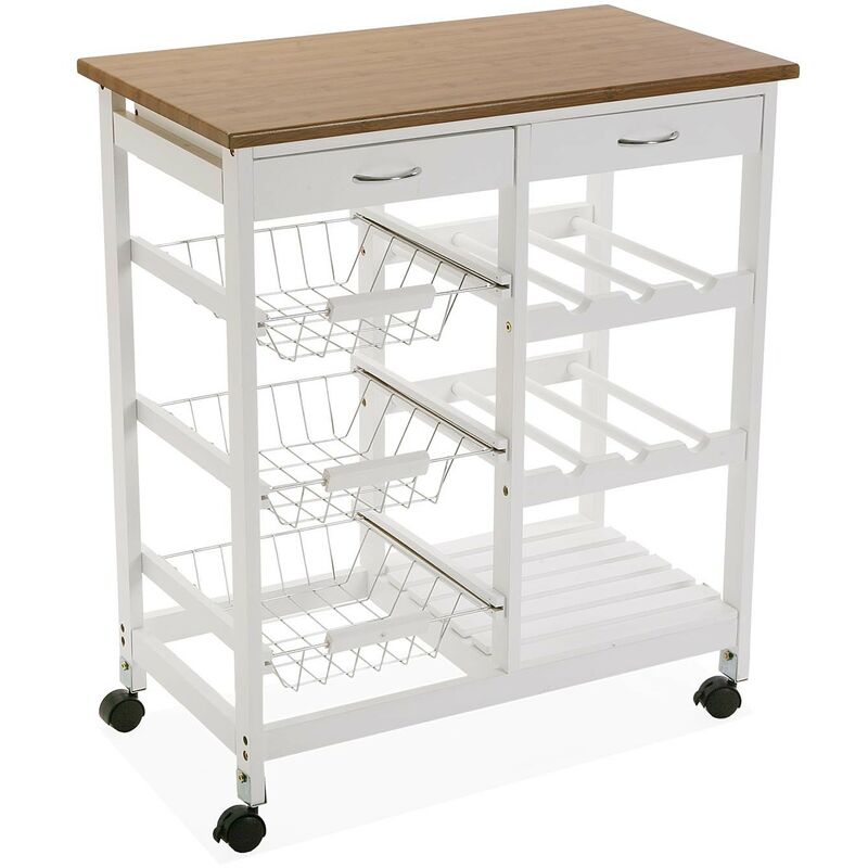 

Versa Stamford Carro de cocina con ruedas, Verdulero, 76x37x66cm - Blanco