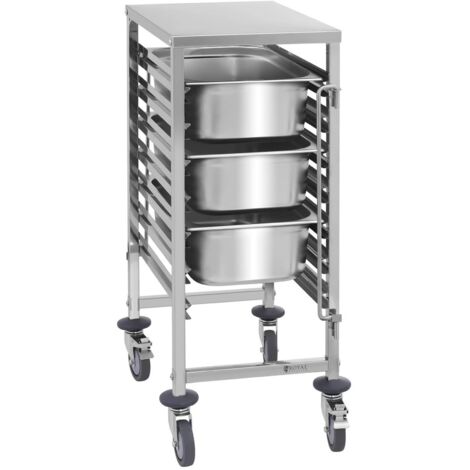 Carro Bandejero Gastronorm Panadería Acero Inoxidable 7 Contenedores Gn 50 Kg - Plateado