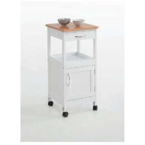 Carro cocina 1 puerta y 1 cajón acabado color blanco/cerezo, 76 cm(alto)67 cm(ancho)37 cm(largo)