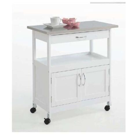 Carro cocina 2 puertas y 1 cajón en acabado color blanco/gris, 76 cm(alto)67 cm(ancho)37 cm(largo)