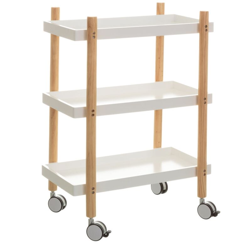 

Carro con 3 baldas de madera blanco nórdico de 80x56x28 cm