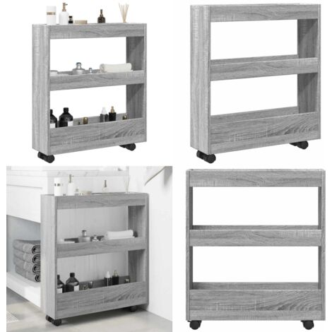 Carro de almacenaje estrecho 3 niveles madera gris Sonoma - Estante de madera - Almacenamiento en casa