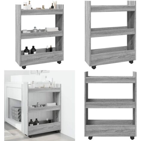 Carro de almacenaje estrecho 3 niveles madera gris Sonoma - Estante - Madera