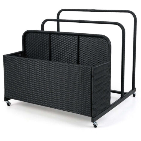 Carro de almacenamiento exterior de 100 x 100 x 94 cm con 2 barras y cesta espaciosa diseño de ratán negro PE 200012935