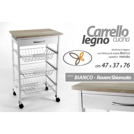 Carro de cocina blanco con cestas y ruedas cm 47 x 37 x 76 h