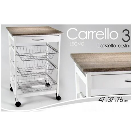 Carro de cocina blanco con cestas y ruedas cm 47 x 37 x 76 h