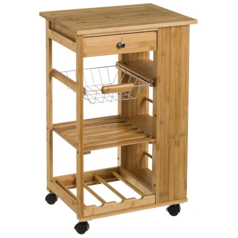 

Carro de cocina botellero de bambú marrón nórdico de 76x38x48 cm