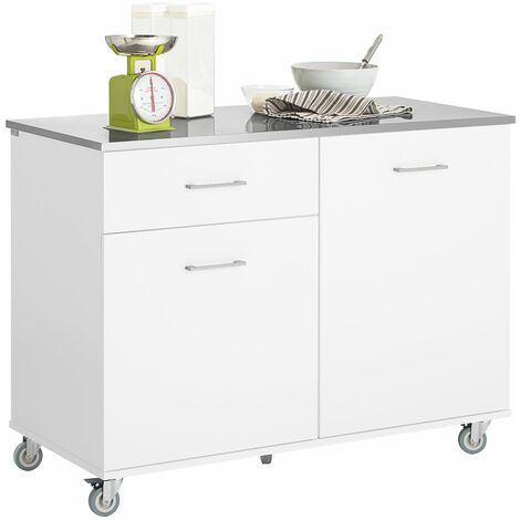 Carro de Cocina Carrito de Servir Multiusos con 1 Cajón y 2 Puertas Estantería Carrito Auxiliar con 4 Ruedas Blanco 120 x 56 x 90 cm FKW117-W SoBuy ES