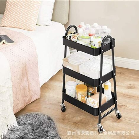 Carro de cocina con ruedas de 3 niveles Carro de almacenamiento con ruedas con ruedas y asas con cerradura multifunción resistente para cocina, dormitorio, baño, oficina (AZUL)