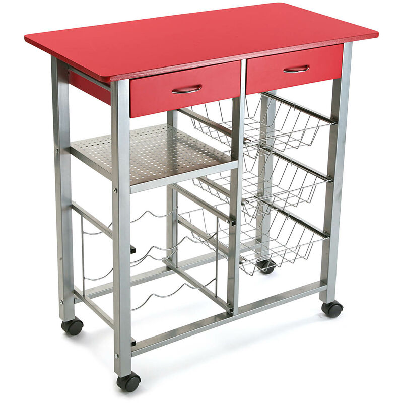 

Versa Leicester Carro de cocina con ruedas, Verdulero, 82x40x76cm - Rojo