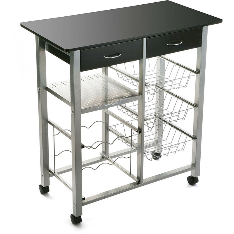 

Versa Leicester Carro de cocina con ruedas, Verdulero, 82x40x76cm - Negro