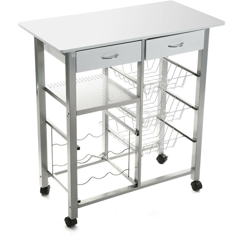 

Versa Leicester Carro de cocina con ruedas, Verdulero, 82x40x76cm - Blanco
