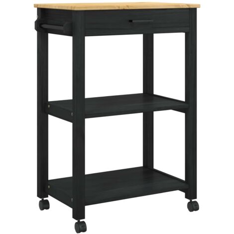 Carro de Cocina Negro 88,5 x 40 x 60 cm Madera de Pino Macizo vidaXL