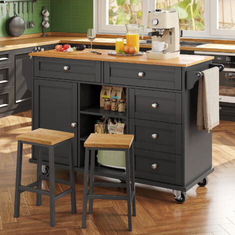 Carro de cocina negro, aparador de almacenamiento con cajones combinados, para cocina o restaurante, 134x46x92 cm