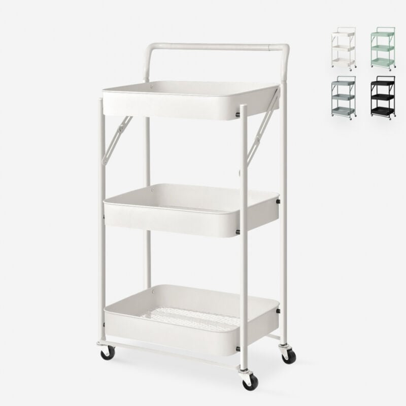 

Carro de cocina plegable con 3 baldas, asa y ruedas Pikas Plus | Color: Blanco