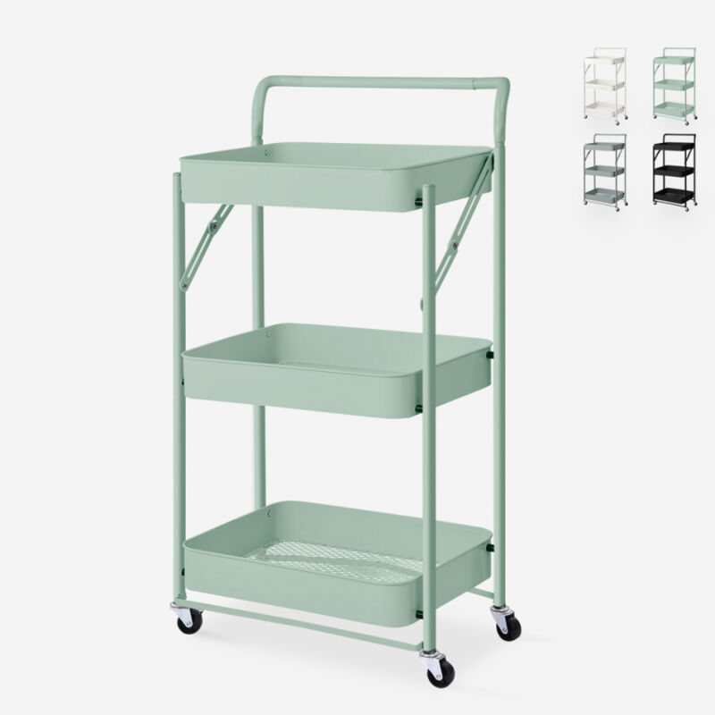 

Carro de cocina plegable con 3 baldas, asa y ruedas Pikas Plus | Color: Verde oscuro
