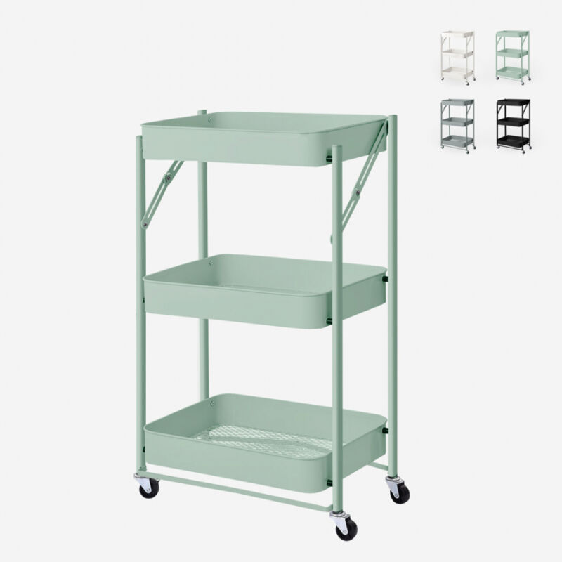 

Carro de cocina plegable con 3 baldas y ruedas Pikas | Color: Verde oscuro