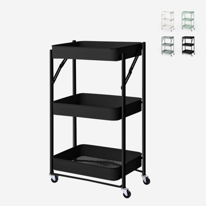 

Carro de cocina plegable con 3 baldas y ruedas Pikas | Color: Negro