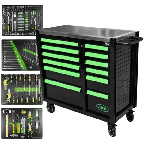CARRO DE HERRAMIENTAS CON 12 CAJONES - VERDE - ARMADO JBM 53939