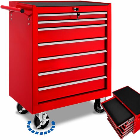 Carro de herramientas con 7 cajones - carro porta herramientas de acero, carro con cajones grandes para utensilios, carreta de taller con ruedas y frenos