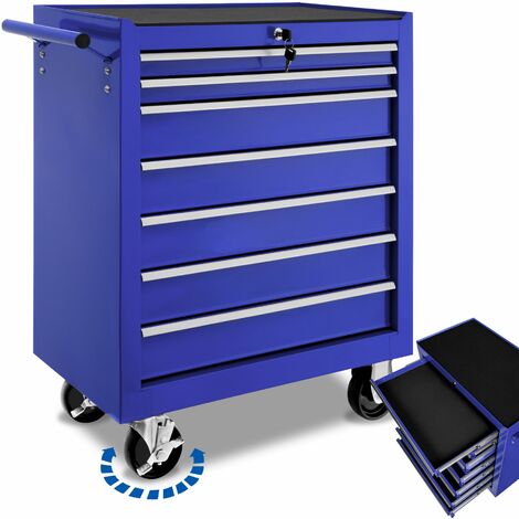 Carro de herramientas con 7 cajones - carro porta herramientas de acero, carro con cajones grandes para utensilios, carreta de taller con ruedas y frenos