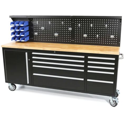 Carro de herramientas con mesa de trabajo, 11 cajones más panel