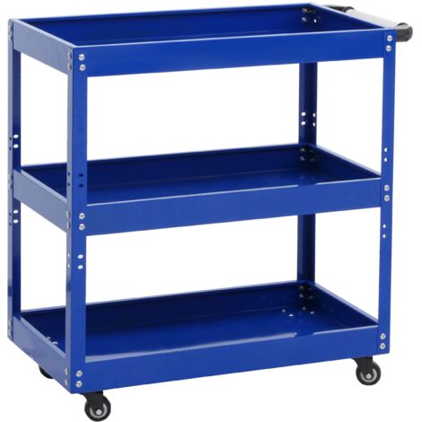 Carro de herramientas HHG-135, carro de taller carro de transporte, ruedas mango 3 estantes, acero 73x73x36cm azul
