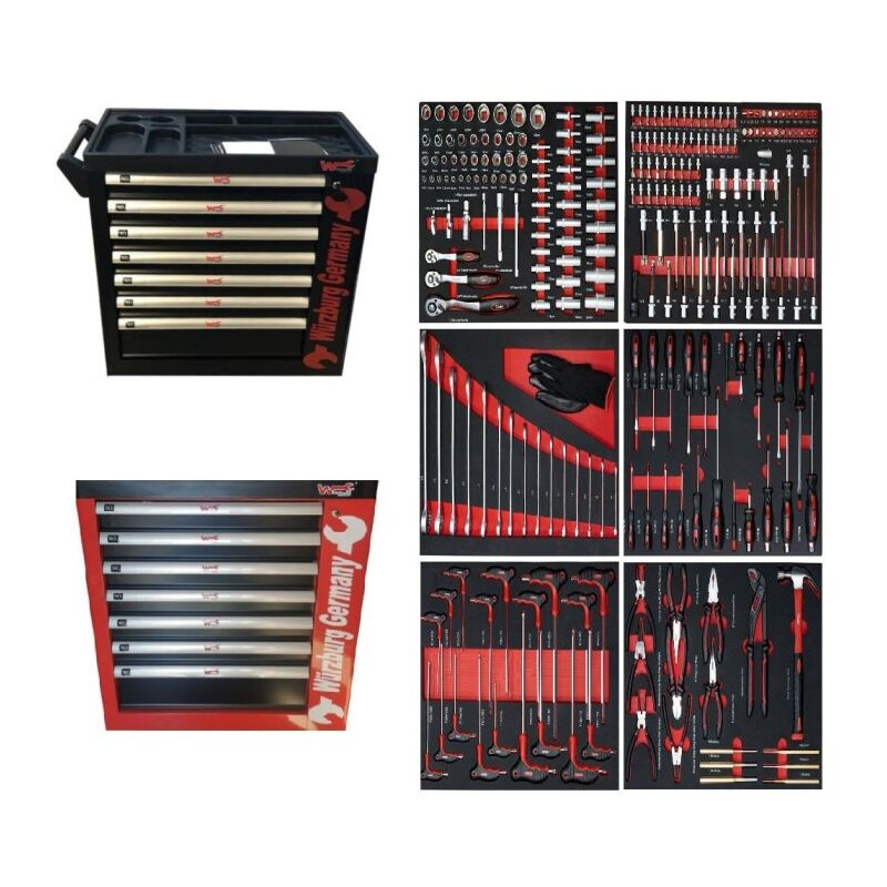 

Menjibar - CARRO DE HERRAMIENTAS WURZBURG PROFESIONAL CON 7 DEPARTAMENTOS 345 PIEZAS (Rojo/negro)