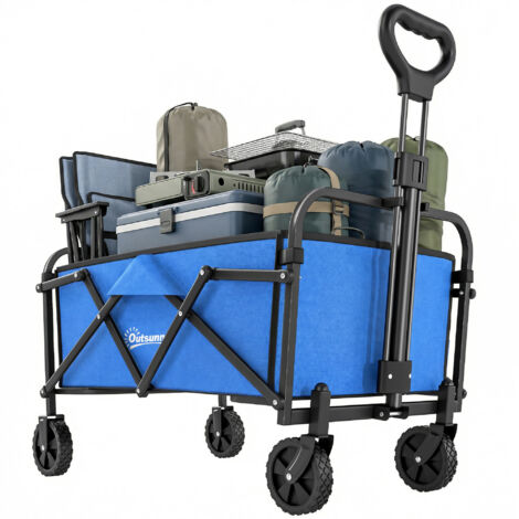 Carro de JardĂn Plegable con Ruedas Mango Ajustable Carga 68 kg para Campaña Compra 81x45x89 cm Azul