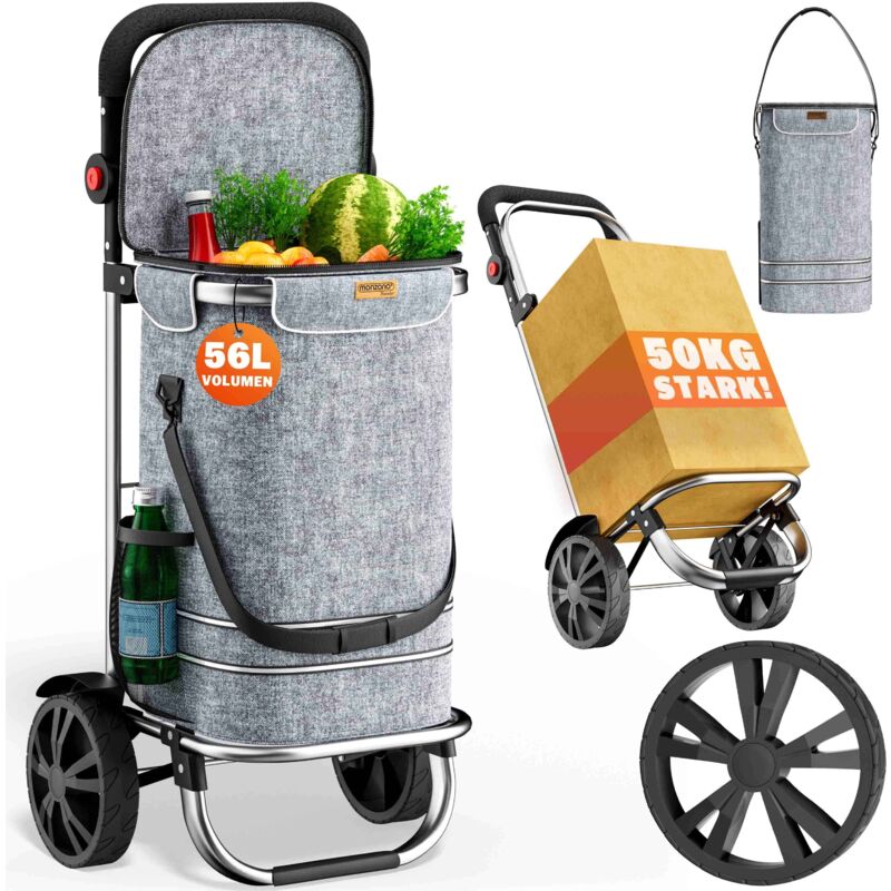 

Carro de la compra de 56L capacidad de 50 kg con ruedas y mango ajustable - color a elegir Gris - Gris