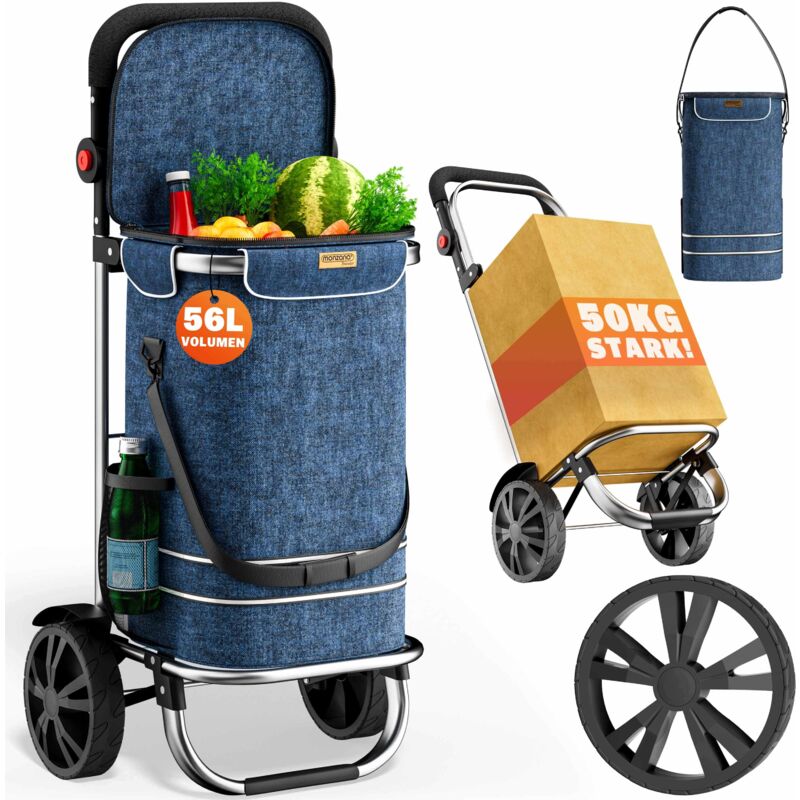 

Carro de la compra de 56L capacidad de 50 kg con ruedas y mango ajustable - color a elegir Azul - Azul