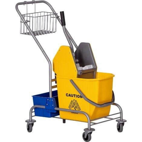 Carro de limpieza carro de servicio con cubos de fregona de 25L escurridor cubeta y estantes para hotel oficina 72x49,5x95 cm amarillo