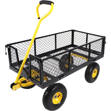 Carro de malla para jardín con soporte de carga, 900lb/408,2kg, con lateral desmontable, vagón de playa de acero para almacén, neumáticos de 10 pulgadas