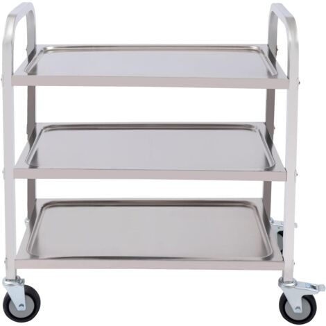 Carro de servicio, 3 niveles, acero inoxidable, 75 x 40 x 83,5 cm, carrito auxiliar, carrito de transporte, carrito de cocina, carrito de almacenamiento con 4 ruedas para cocina, oficina