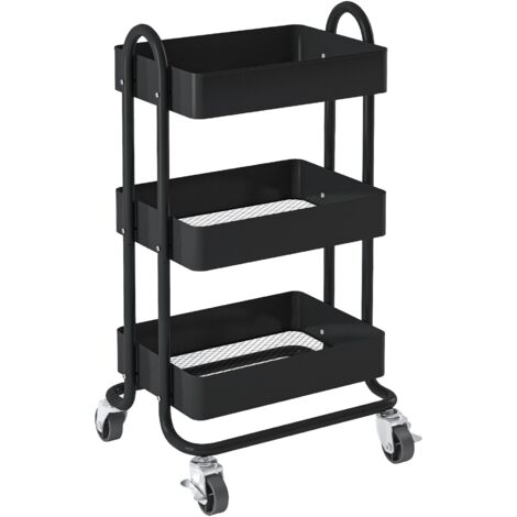 Carro de servicio con ruedas 3 cestas de acero 78,5 x 46 x 35 cm negro 030006800