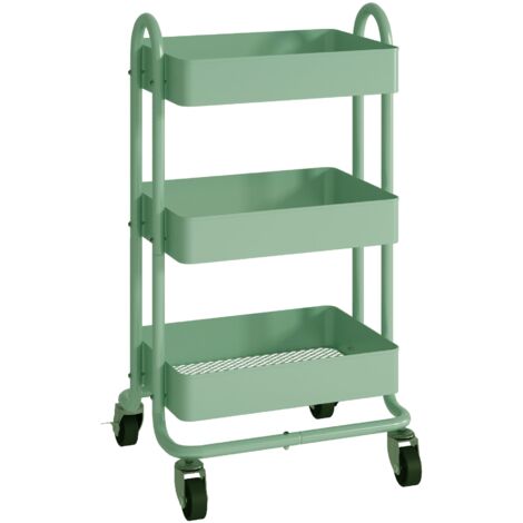 Carro de servicio con ruedas 3 cestas de acero 785 x 46 x 35 cm verde menta 030006801