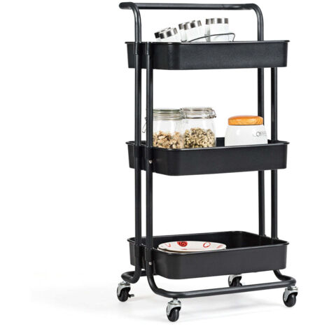 Carro de servicio con ruedas 42 x 35 x 87 cm capacidad de carga hasta 60 kg práctico almacenamiento metal negro 200011381