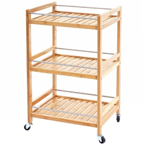 Carro de servicio de cocina con ruedas carro de barra multiusos de bambú 76x46x38cm 040002438