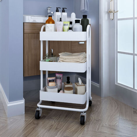 Carro de servicio Pyhäntä con 3 cestas acero 79 x 46 x 35 cm - Blanco mate [en.casa]