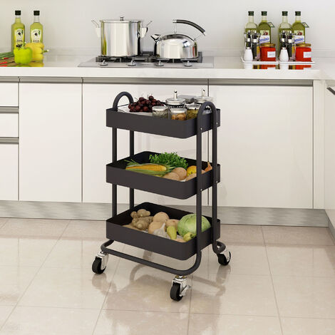 Carro de servicio Pyhäntä con 3 cestas acero 79 x 46 x 35 cm - Negro mate [en.casa]