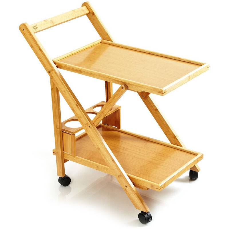 

Carro de servir 2 estantes 4 ruedas 66x70x40,5 cm (AnchoxAltoxLargo) Bambú
