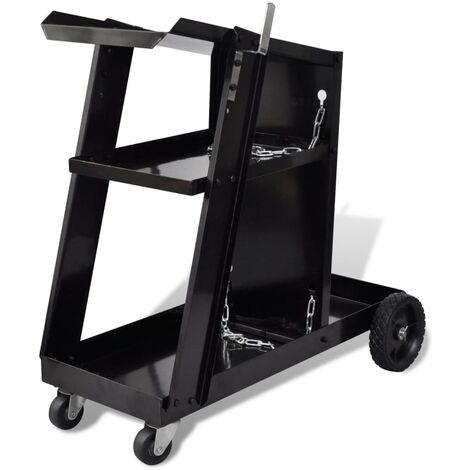 Carro de soldadura negro con 3 estantes organizador de taller