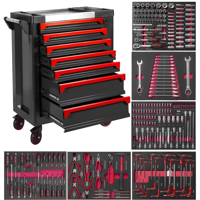 

Carro de taller con herramientas ROJO, 7 cajones y modulos en Fibra de carbono