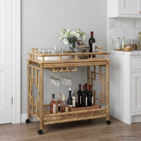 Carro de Vino con Ruedas Natural 85 x 50 x 93 cm Bambú