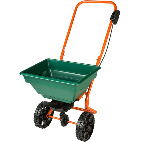Carro esparcidor - sembradora metálica con contenedor, carro de jardín para esparcir fertilizantes, carrito de jardín para distribuir semillas - verde