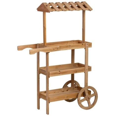 WANDERLUST DECO Carro expositor-estantería de madera con 3 bandejas 87x40x130h cm