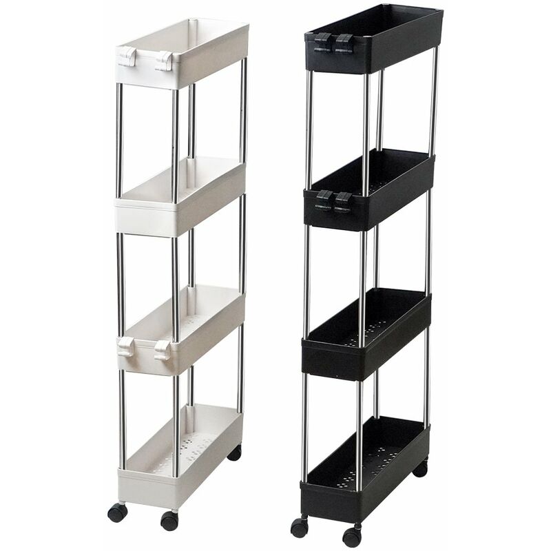 

TLV - Carro Multiuso Estrecho Auxiliar con Ruedas Cocina Oficina Baño 4 Niveles Color Blanco