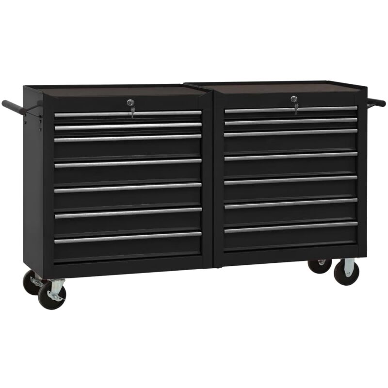 

vidaXL Carro para herramientas con 14 cajones acero negro - Negro