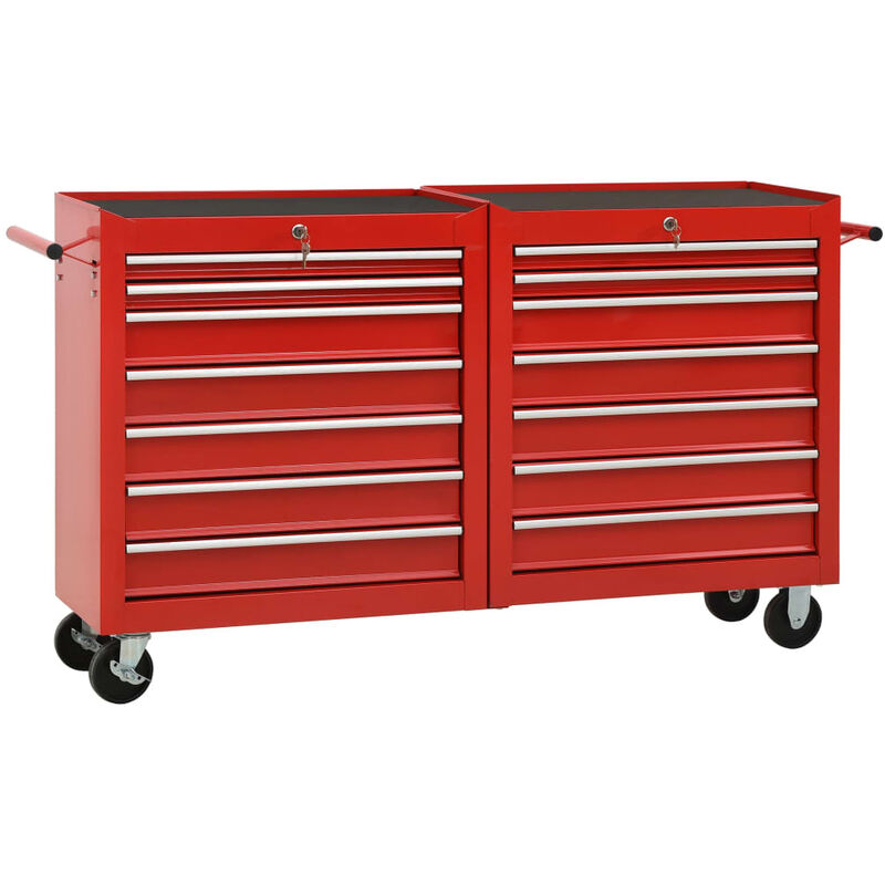 

Bh Design - Carro para herramientas con 14 cajones acero rojo