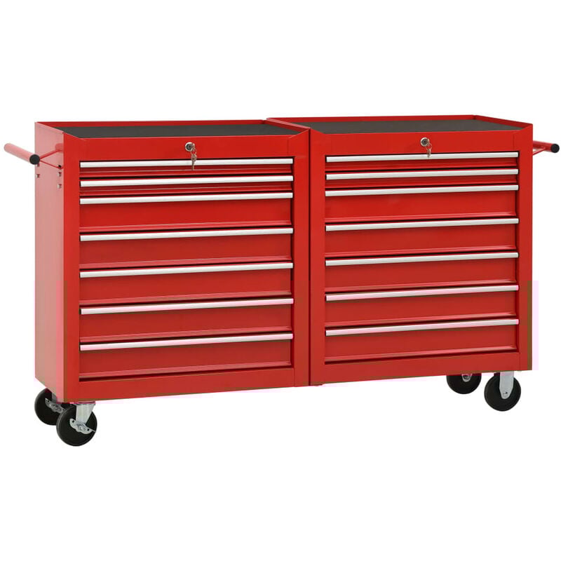 

BHD - Carro para herramientas con 14 cajones acero rojo